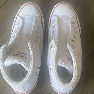 Converse White High Top Sneakers with Red Stripe
